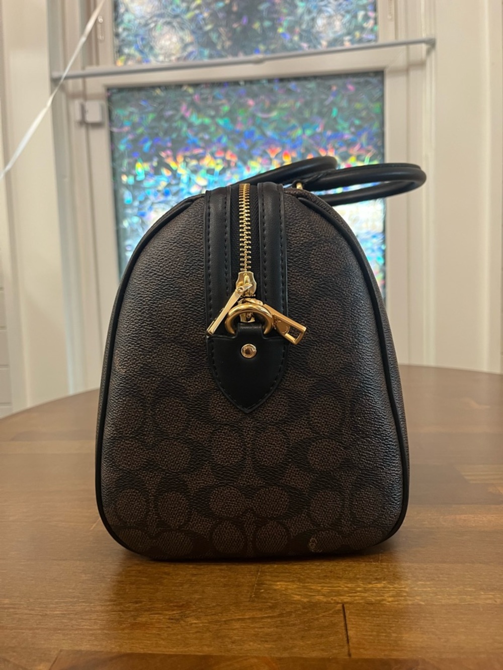 Coach large Rowan in signature canvas walnut/black with gold hardware - Picture 8 of 11